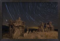 Framed Star trails and intricate sand tufa formations at Mono Lake, California