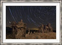 Framed Star trails and intricate sand tufa formations at Mono Lake, California