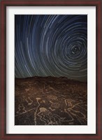 Framed Star trails at an ancient petroglyph site near Bishop, California