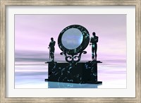 Framed Statues stand near a dimensional portal to another universe