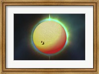 Framed sun with a colorful aura surrounding it