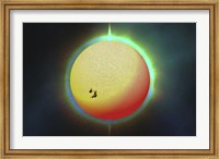 Framed sun with a colorful aura surrounding it