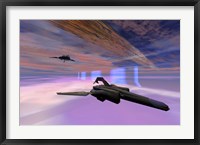 Framed Two starships warp along space enegy fields