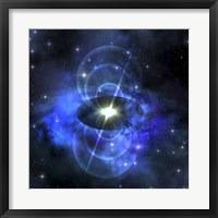 Framed brilliant star sends out magnetic waves out into surrounding space