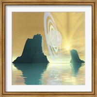 Framed striking sunburst on this cosmic seascape