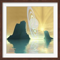Framed striking sunburst on this cosmic seascape