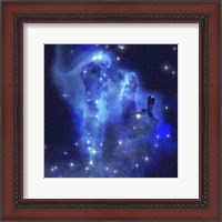 Framed brilliant blues of this star making nebula shine throughout the cosmos