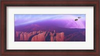 Framed Two spacecraft fly over a mountain range