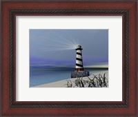 Framed lighthouse sends out a light to warn vessels