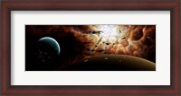 Framed view from a busy planetary system to a nearby stellar nursery