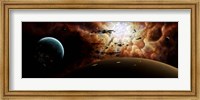 Framed view from a busy planetary system to a nearby stellar nursery