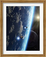 Framed Two survey craft orbit a terrestrial type planet