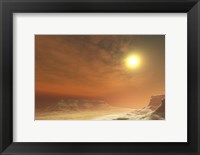 Framed Landscape scene of three mesa tabletop mountains in a wilderness area