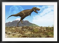 Framed Tyrannosaurus Rex dinosaur walks through his territory