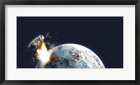Framed Apocalyptic illustration of Earth exploding from the inside