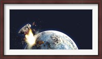 Framed Apocalyptic illustration of Earth exploding from the inside