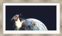 Framed Apocalyptic illustration of Earth exploding from the inside