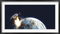 Framed Apocalyptic illustration of Earth exploding from the inside