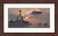 Framed Artist's concept of a futuristic colony on a water planet
