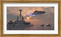 Framed Artist's concept of a futuristic colony on a water planet