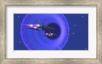 Framed Spaceships enter a wormhole in outer space