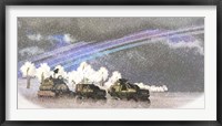 Framed military convoy in a sever winter storm on an alien planet