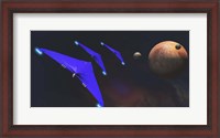 Framed Three spaceships from Earth travel to a planet near the Crab Nebula