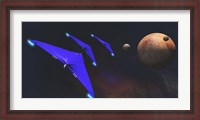 Framed Three spaceships from Earth travel to a planet near the Crab Nebula