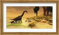 Framed mother Brachiosaurus Dinosaur and her offspring