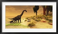 Framed mother Brachiosaurus Dinosaur and her offspring