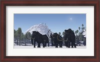 Framed herd of Woolly Mammoths migrate to a warmer climate in the Pleistocene Age