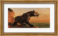 Framed prehistoric Smilodon Cat is on the prowl for his next prey