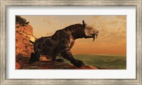 Framed prehistoric Smilodon Cat is on the prowl for his next prey
