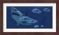 Framed school of fish encounter a monstrous Megalodon shark