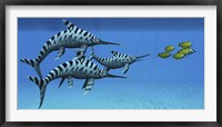Framed group of fast swimming Eurhinosaurus marine reptiles