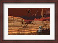 Framed Pteranodon dinosaurs in a prehistoric landscape