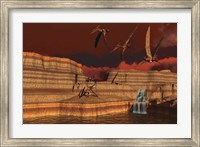 Framed Pteranodon dinosaurs in a prehistoric landscape
