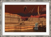 Framed Pteranodon dinosaurs in a prehistoric landscape