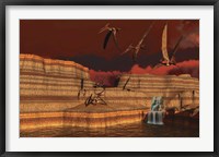 Framed Pteranodon dinosaurs in a prehistoric landscape