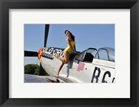 Framed Beautiful 1940's style pin-up girl posing with a P-51 Mustang