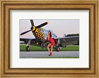 Framed Sexy 1940's style pin-up girl posing with a P-51 Mustang