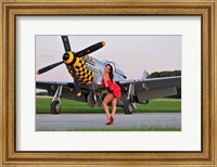 Framed Sexy 1940's style pin-up girl posing with a P-51 Mustang