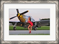 Framed Sexy 1940's style pin-up girl posing with a P-51 Mustang