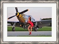 Framed Sexy 1940's style pin-up girl posing with a P-51 Mustang