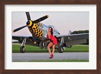 Framed Sexy 1940's style pin-up girl posing with a P-51 Mustang