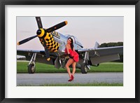 Framed Sexy 1940's style pin-up girl posing with a P-51 Mustang