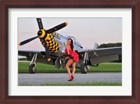 Framed Sexy 1940's style pin-up girl posing with a P-51 Mustang