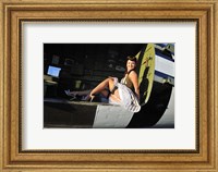 Framed Sexy 1940's style pin-up girl sitting inside of a C-47 Skytrain aircraft