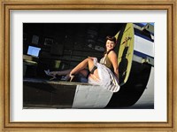 Framed Sexy 1940's style pin-up girl sitting inside of a C-47 Skytrain aircraft