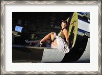 Framed Sexy 1940's style pin-up girl sitting inside of a C-47 Skytrain aircraft